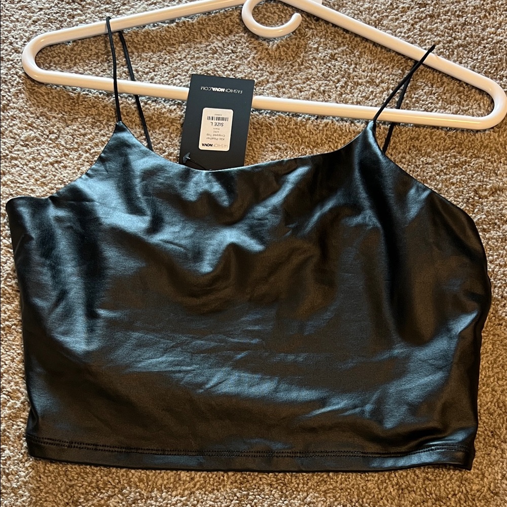 Fashion Nova Black Faux Leather Camisole